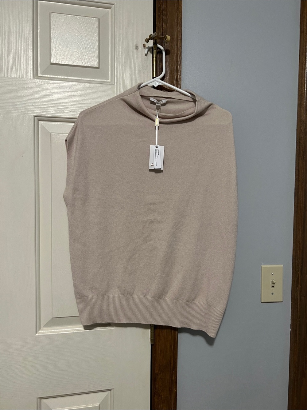 Sleeveless Cowl Neck Knit Top — Beige
